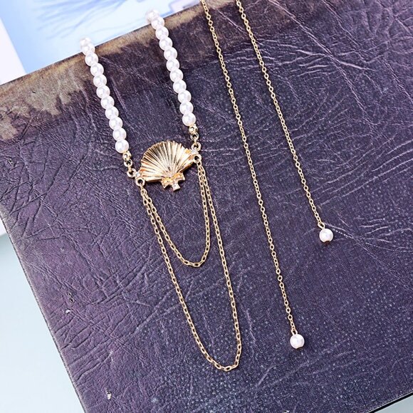PEARL SHELL GOLD NECKLACE - Picture 7 of 9